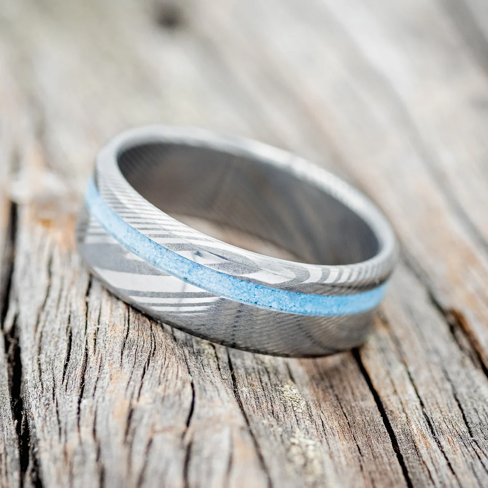 "VERTIGO" - TURQUOISE INLAY WEDDING BAND - Image 13