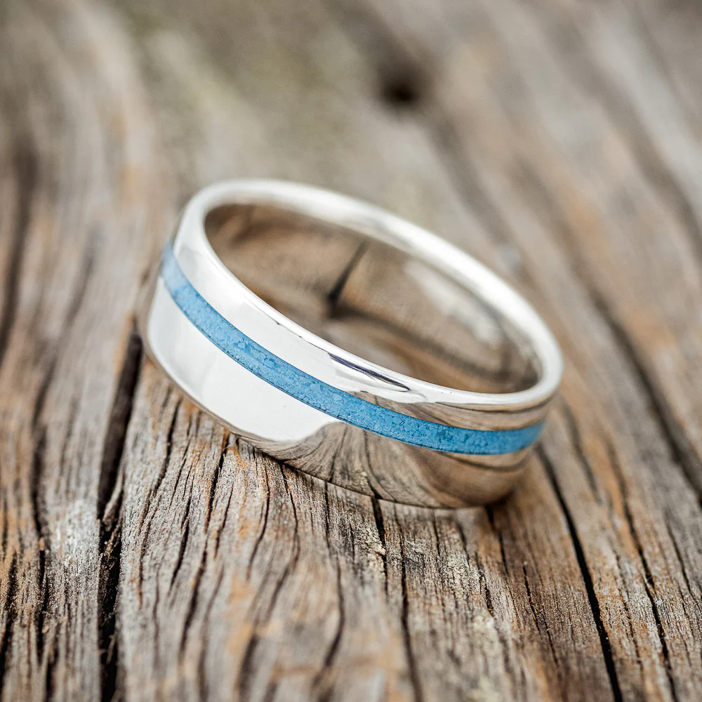 "VERTIGO" - TURQUOISE INLAY WEDDING BAND - Image 17