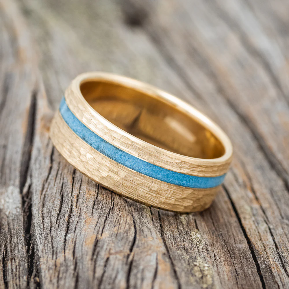 "VERTIGO" - TURQUOISE WEDDING BAND WITH A HAMMERED FINISH - Image 15