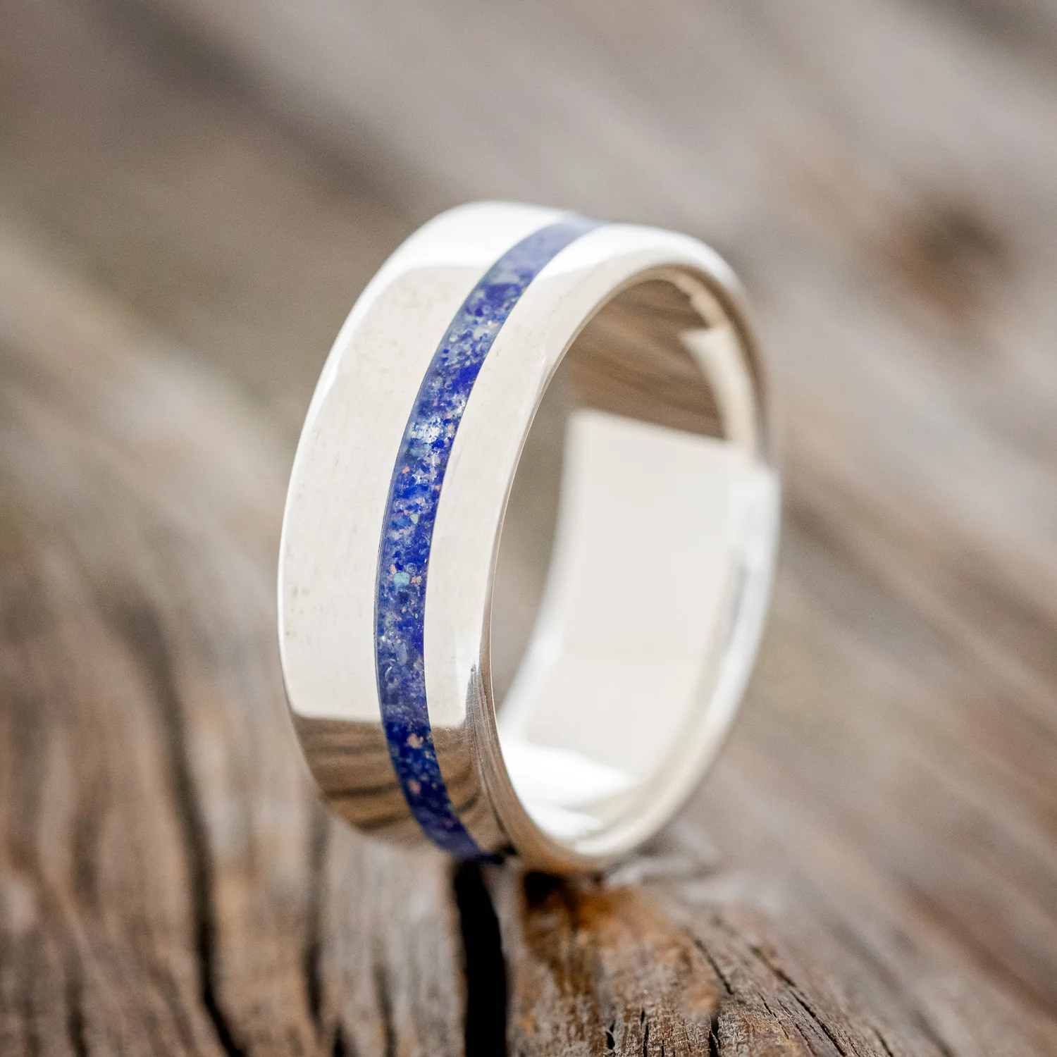 "VERTIGO" - MIXED LAPIS LAZULI & FIRE AND ICE OPAL WEDDING BAND - Image 22
