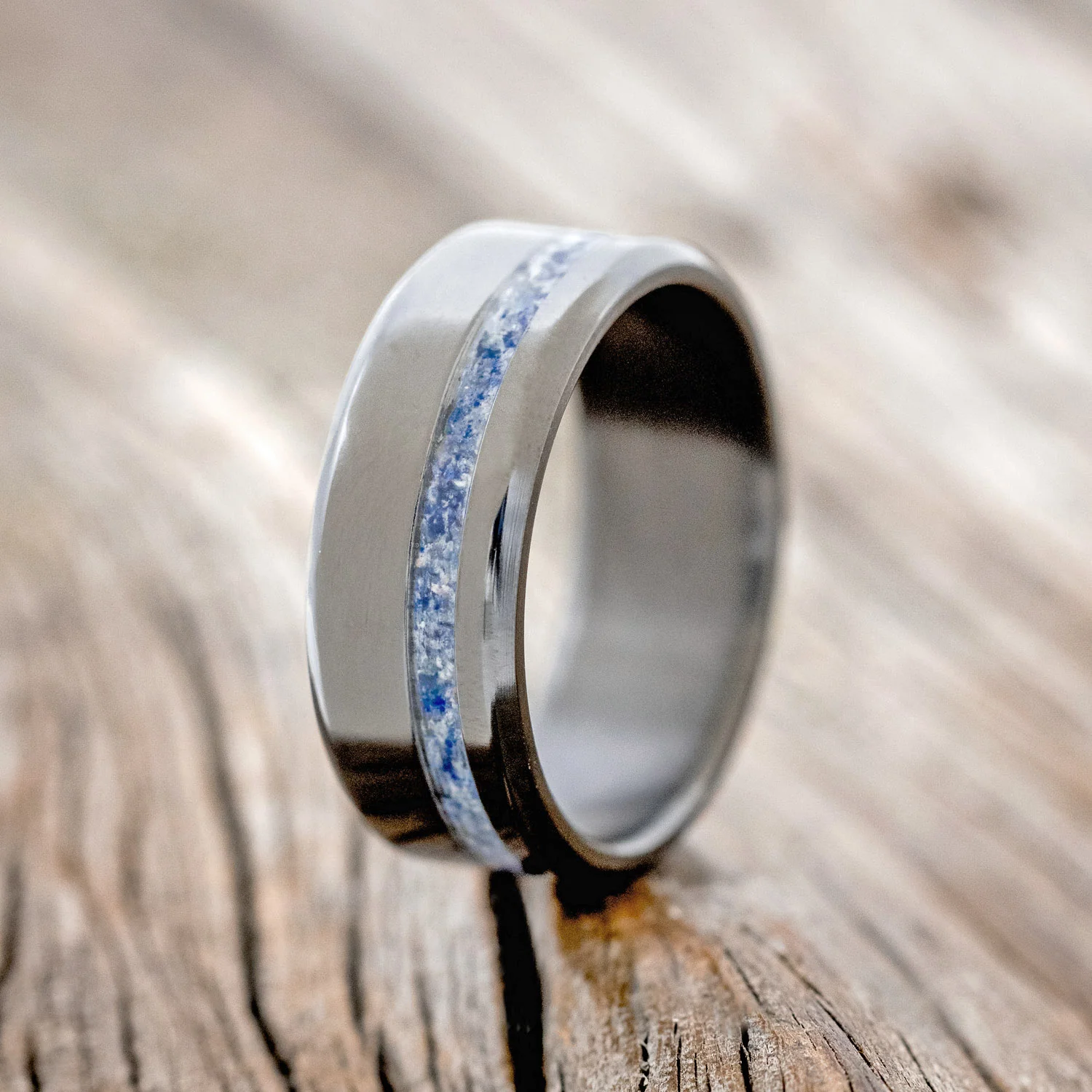 "VERTIGO" - MIXED LAPIS LAZULI & FIRE AND ICE OPAL WEDDING BAND - Image 16